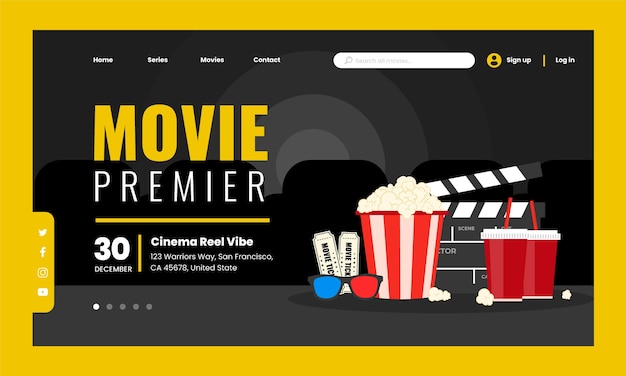 Flat landing page template for movie premiere event