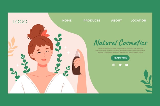 Free Vector flat landing page template for natural cosmetic products