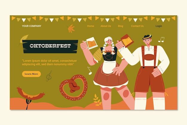 Flat landing page template for oktoberfest festival