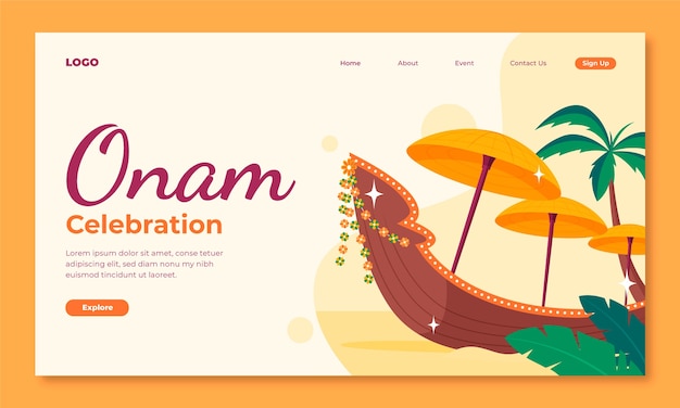 Free Vector flat landing page template for onam festival celebration