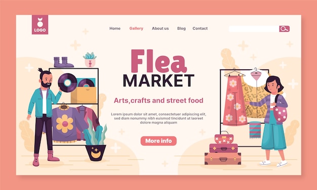 Free Vector flat landing page template for second-hand flea market event