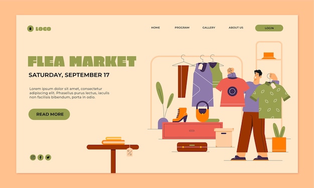 Flat landing page template for second-hand flea market event