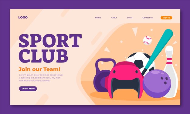 Free Vector flat landing page template for sports club