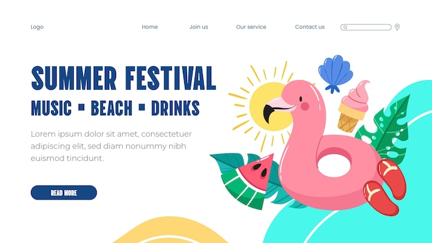 Free Vector flat landing page template for summer festival