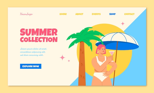 Flat landing page template for summer season