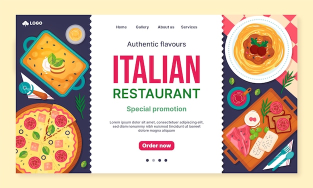 Free Vector flat landing page template for traditional italian food restaurant