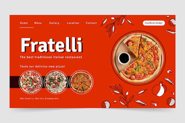 Free Vector flat landing page template for traditional italian food restaurant