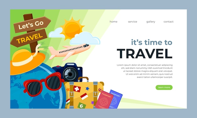 Flat landing page template for travel agency