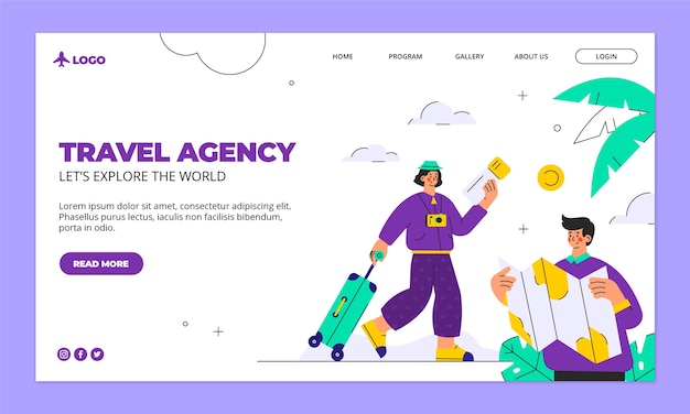 Flat landing page template for travel agency