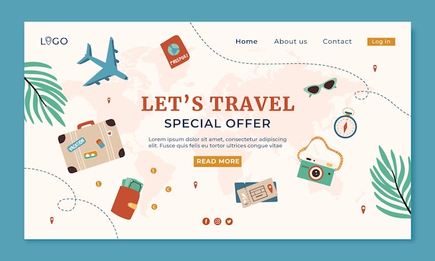 Flat landing page template for travel agency