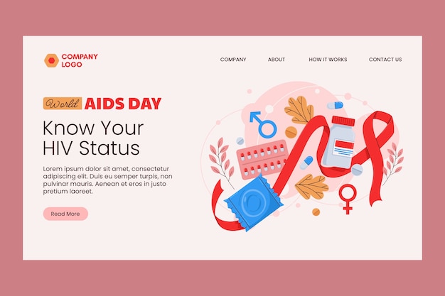 Free vector flat landing page template for world aids day awareness