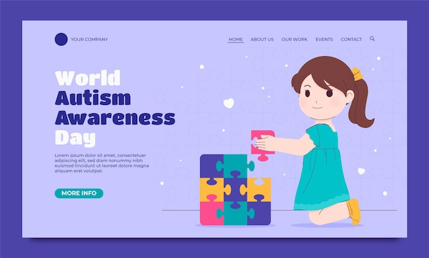 Flat landing page template for world autism awareness day