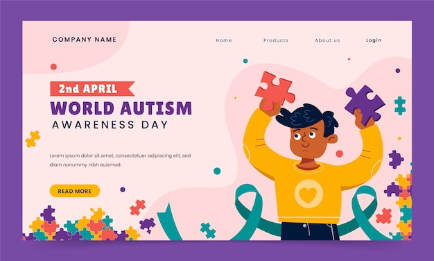 Free Vector flat landing page template for world autism awareness day