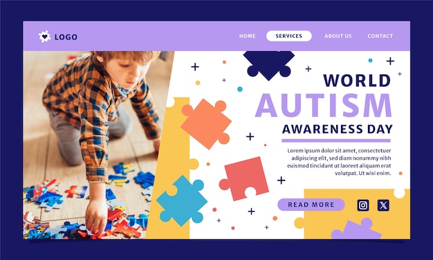 Free vector flat landing page template for world autism awareness day