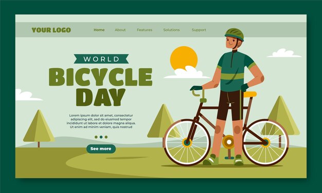 Flat landing page template for world bicycle day celebration