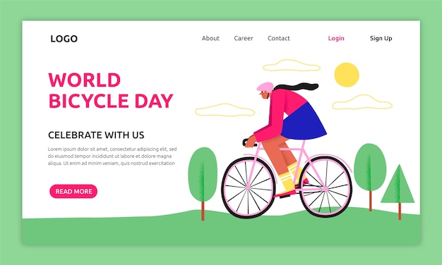 Free Vector flat landing page template for world bicycle day celebration