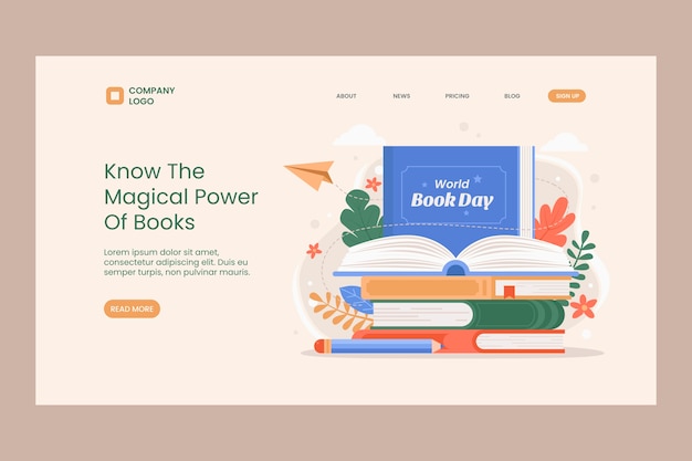 Flat landing page template for world book day celebration