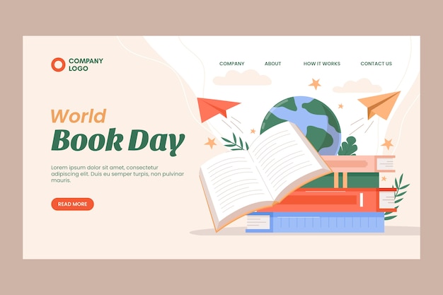 Flat landing page template for world book day celebration