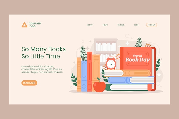 Flat landing page template for world book day celebration