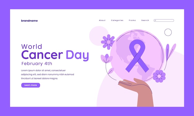 Free Vector flat landing page template for world cancer day awareness