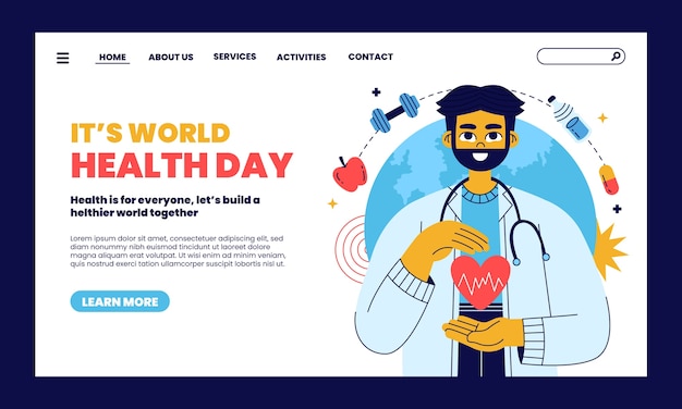 Flat landing page template for world health day celebration