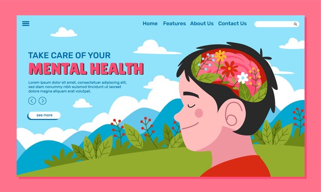 Flat landing page template for world mental health day awareness