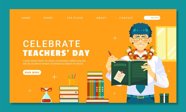 Flat landing page template for world teacher's day celebration