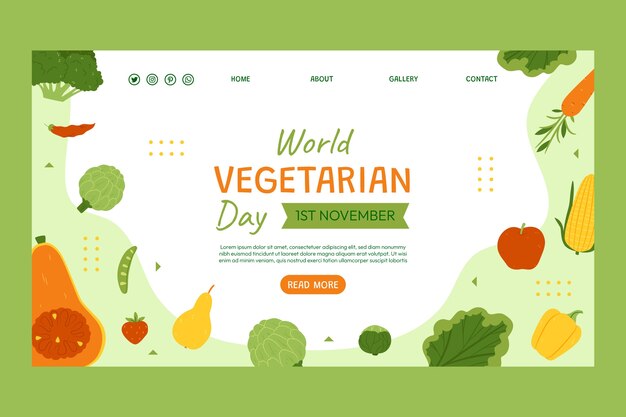 Flat landing page template for world vegetarian day celebration