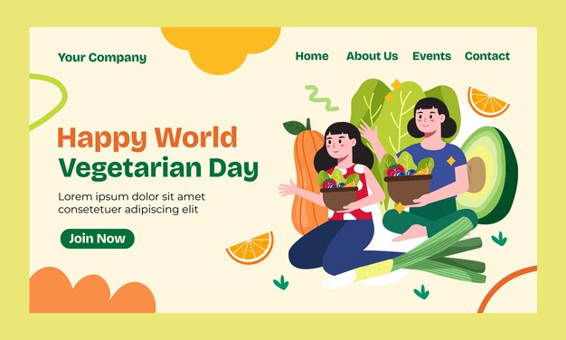 Flat landing page template for world vegetarian day celebration