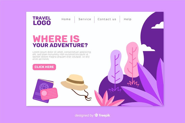 Flat landing page with travel elements