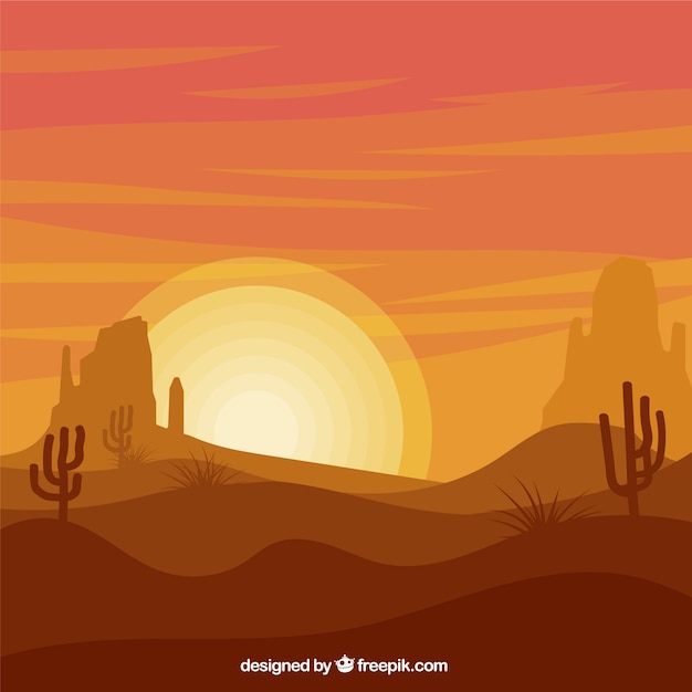 Flat landscape with cactus in orange tones