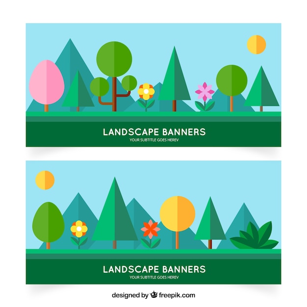 Free Vector flat landscape with trees and flowers