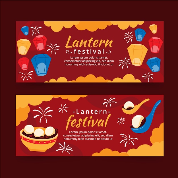 Flat lantern festival horizontal banners set