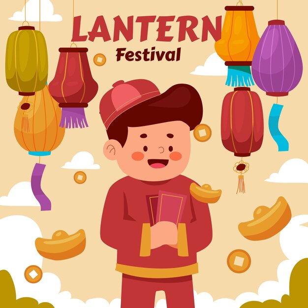 Flat lantern festival illustration