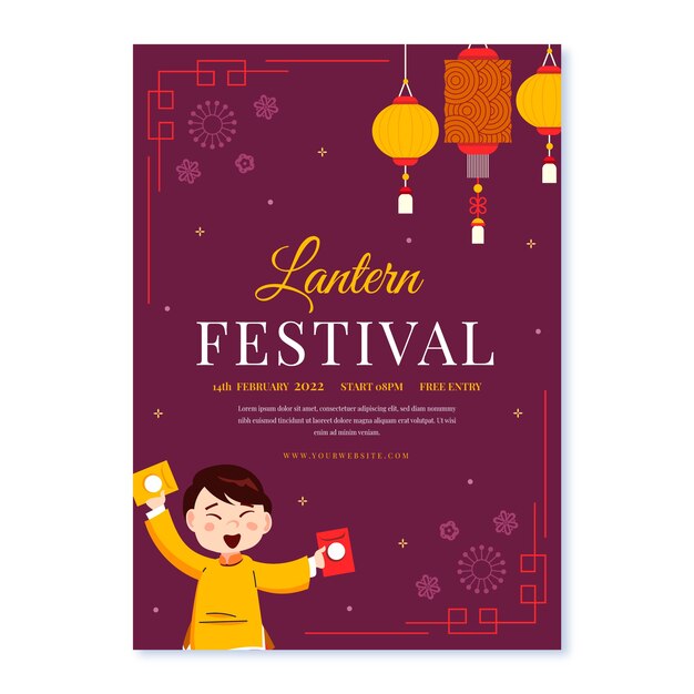 Flat lantern festival vertical poster template