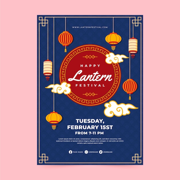 Flat lantern festival vertical poster template