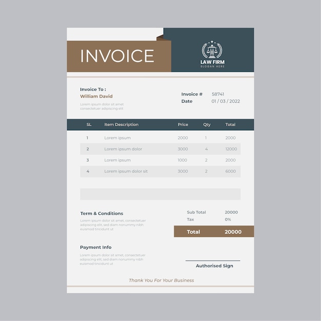 Flat law firm invoice template