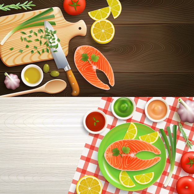 Free Vector flat lay cooking 2 banners set 