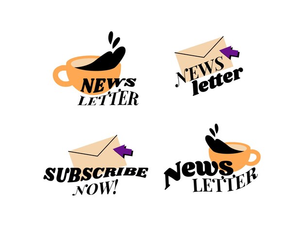 Flat lettering Newsletter label logo collection