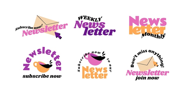 Flat lettering Newsletter label logo collection