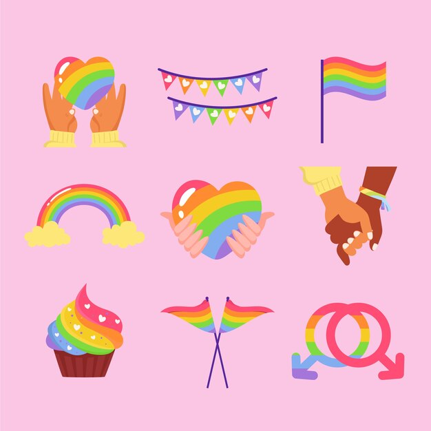 Flat lgbt pride day lgbt elements collection