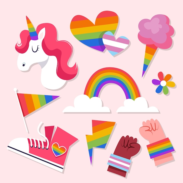 Flat lgbt pride month elements collection