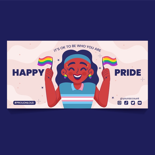 Flat lgbt pride month horizontal banner template