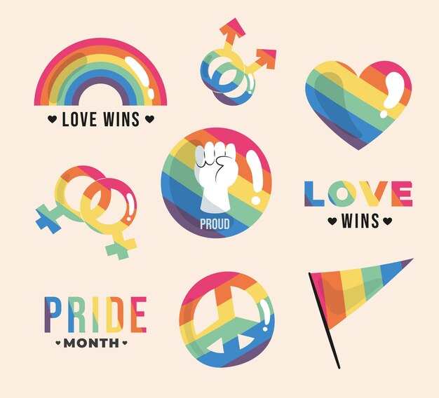 Flat lgbt pride month symbols collection