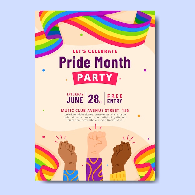 Flat lgbt pride month vertical poster template