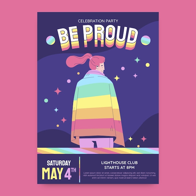 Free Vector flat lgbt pride month vertical poster template