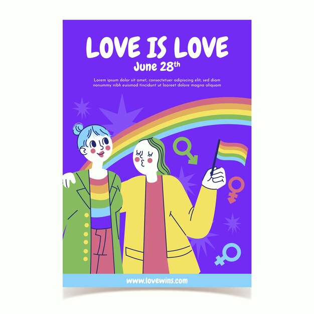 Flat lgbt pride month vertical poster template