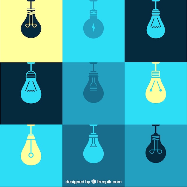 Free Vector flat lights bulbs in yellow and blue colors