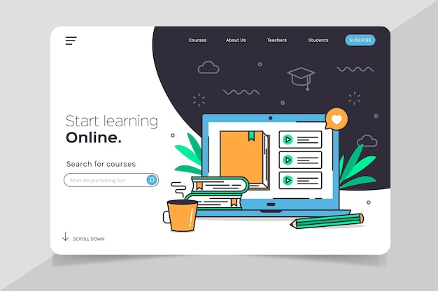 Flat linear online learning landing page template