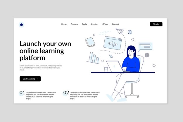 Flat linear online learning landing page template